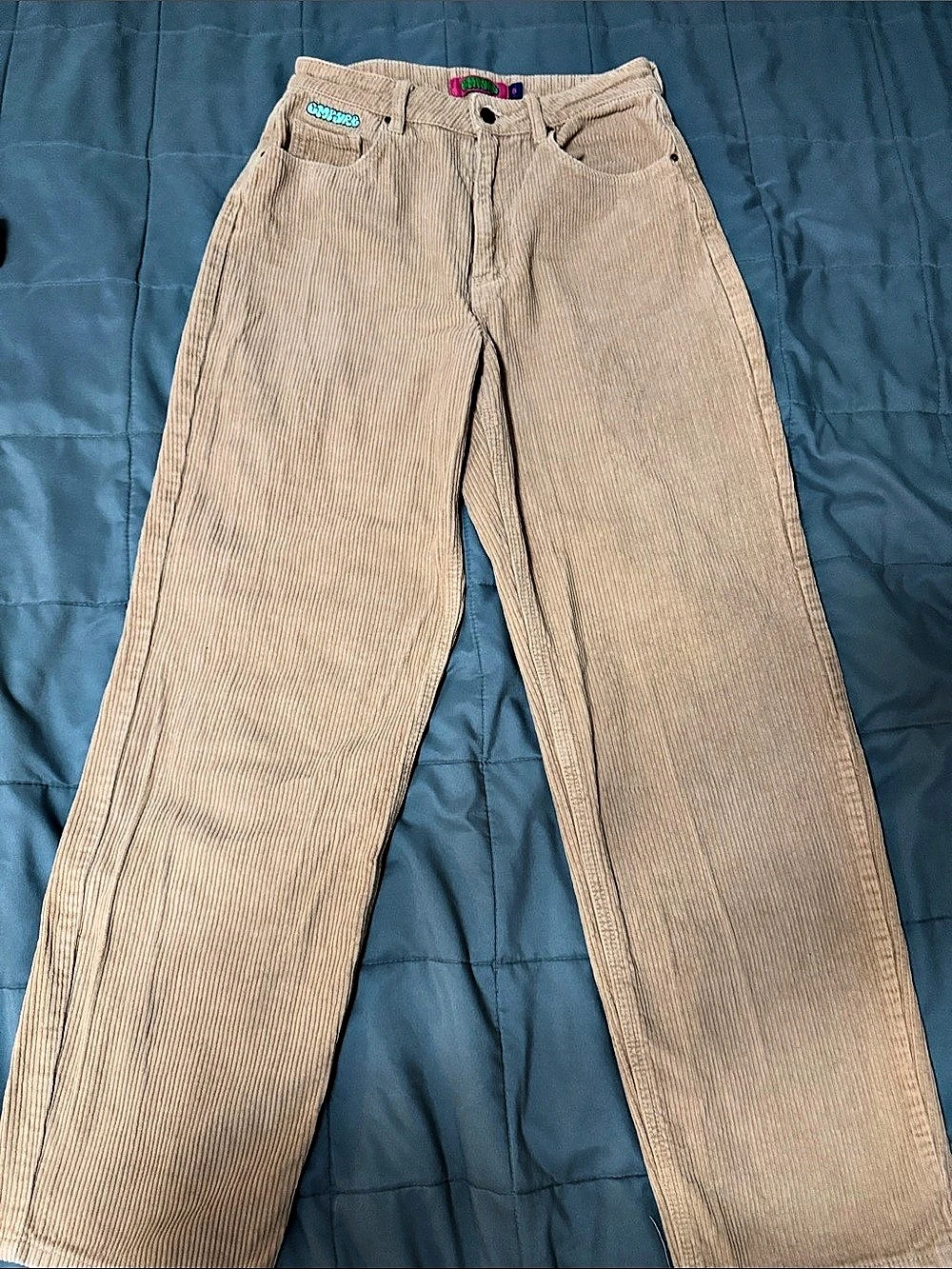 Corduroy Wide-Leg Pants in Beige Size Small